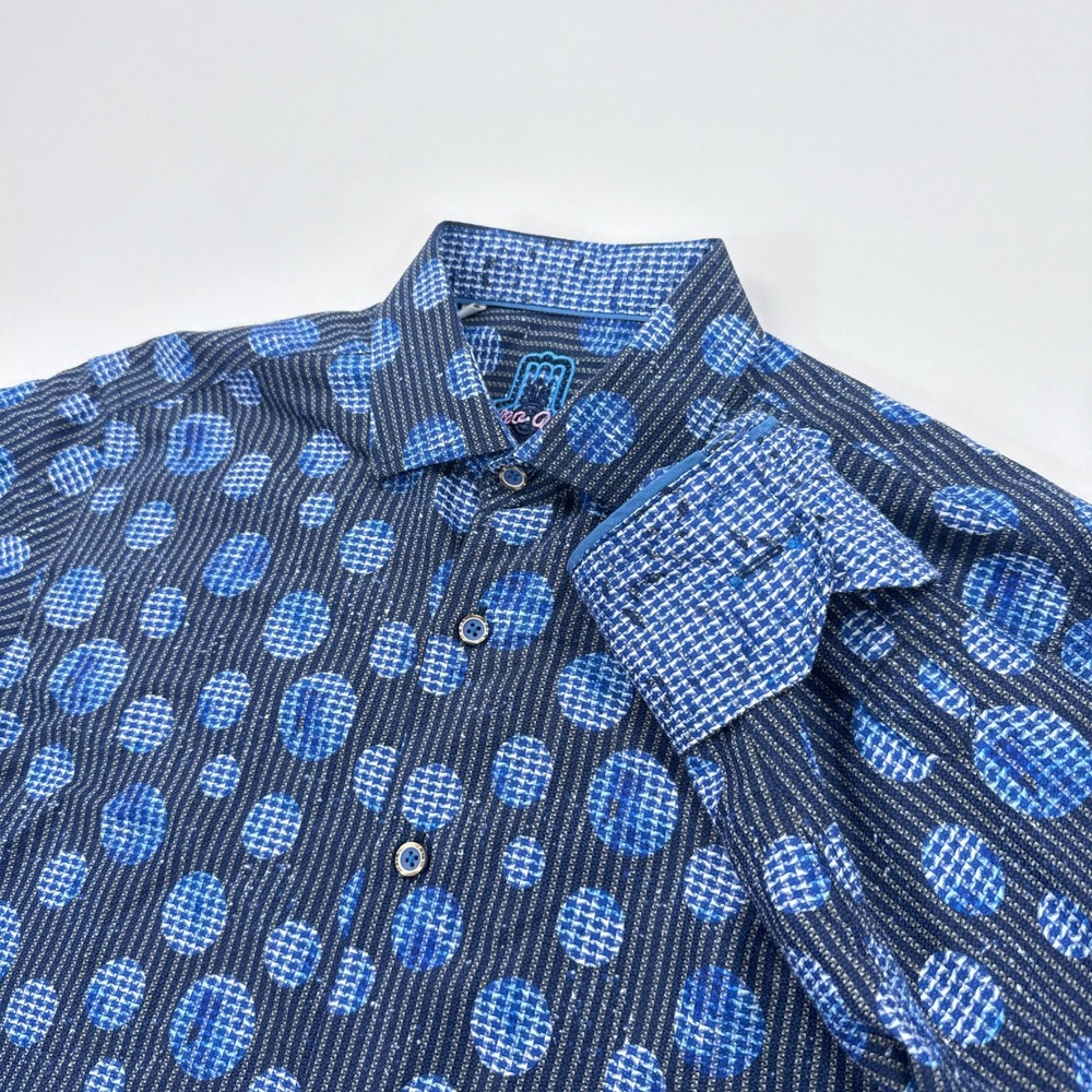 Luchiano Visconti Shirt Mens S Blue Polka Dot Striped Button Up Long Sleeve